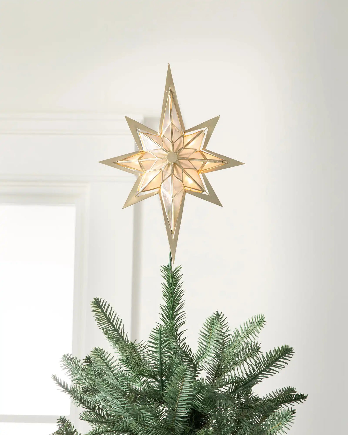 Lit Capiz Bethlehem Star Tree Toppers